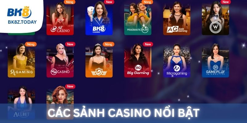 Các sảnh Casino nổi bật tại sòng bài BK8