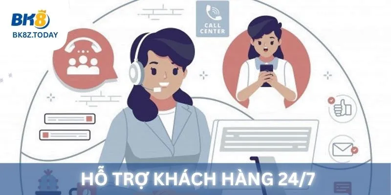 Hình ảnh đội ngũ chăm sóc khách hàng BK8 nhiệt tình, hỗ trợ người chơi mọi lúc mọi nơi.