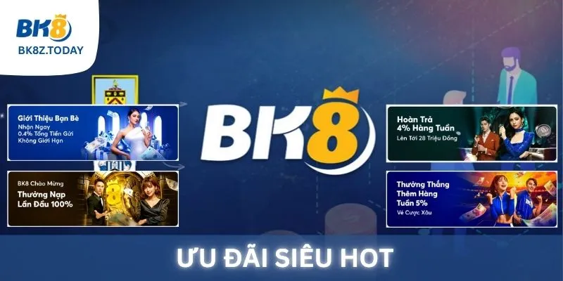  Banner chương trình khuyến mãi BK8 với các phần thưởng tiền mặt, quà tặng giá trị dành cho người chơi.